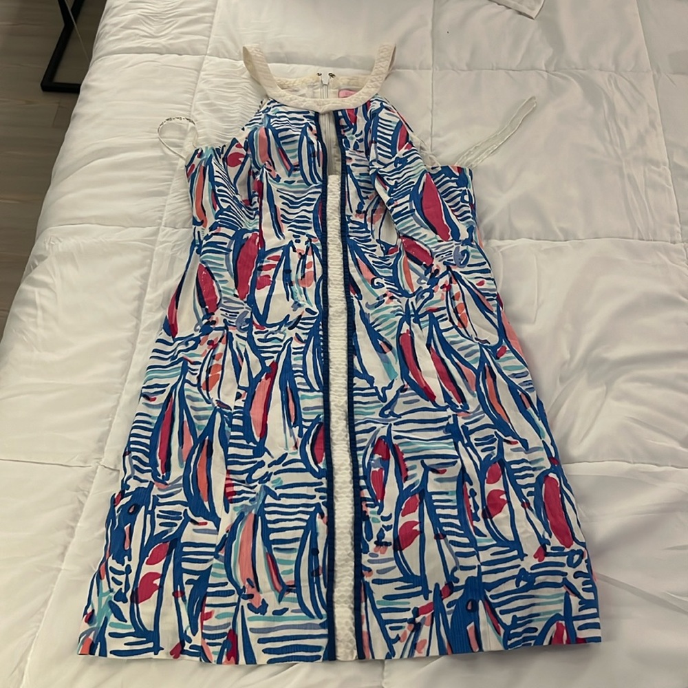 Lilly Pulitzer Pearl Resort White Red Right Return Shift Dress Size 10